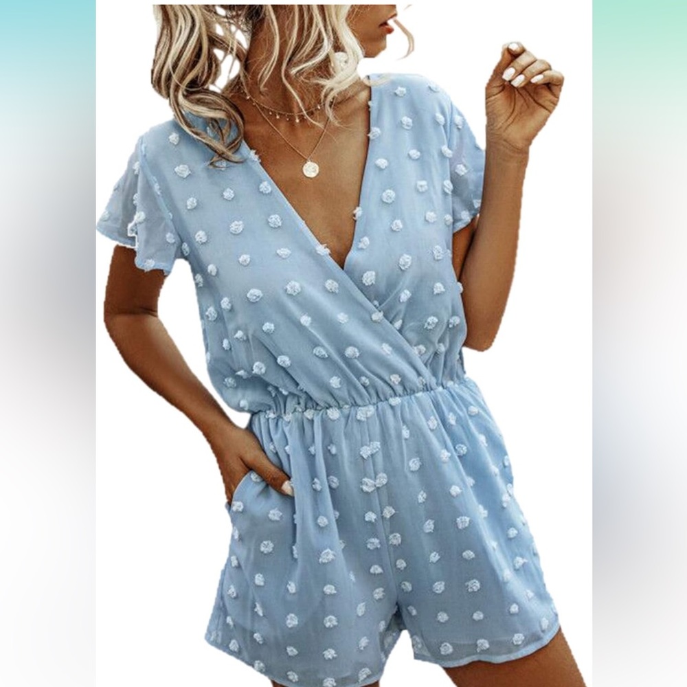 Women’s Rompers-Summer Deep V Neck Wrap Floral Polka Dot
